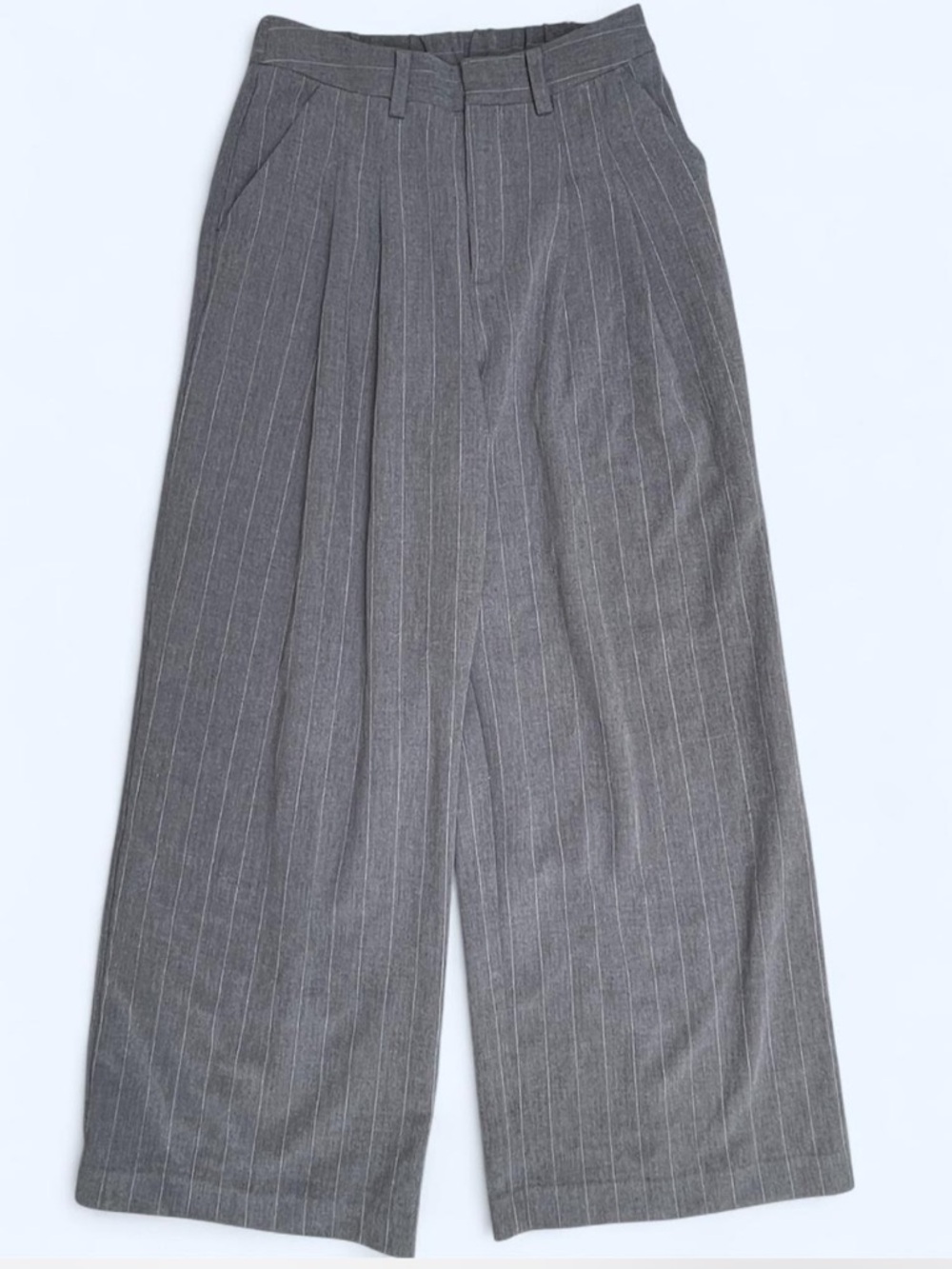 Anthropologie Maeve Gray Pinstripe Wide-Leg Trousers Office Capsule Wardrobe XS